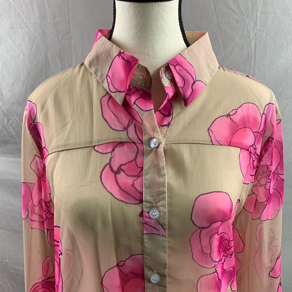 Sheer Floral Print Button Front Shirt - Picture 7 of 9
